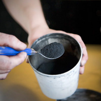 Photo of Scooping Ash for Le Roi Noir Soft Cheese, Monteillet Fromagerie