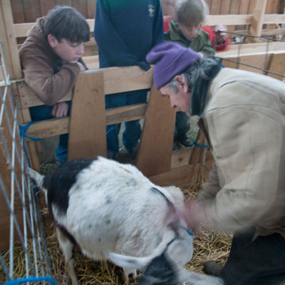 Pierre-Louis Monteillet with Goat and Visiting Family Photo by Steve Scardina.