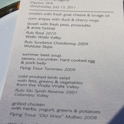 photo of dinner menu—2011 Outstanding in the Field Dinner—photo by The Farm Chicks