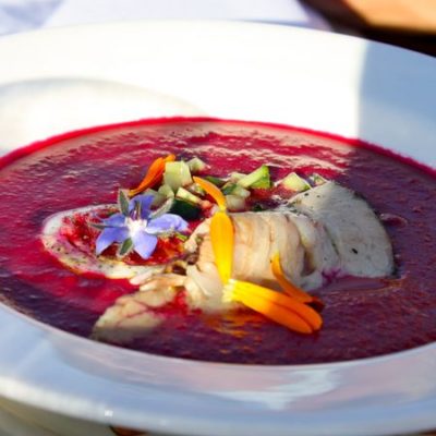 photo of soup course—2011 Outstanding in the Field Dinner—photo by The Farm Chicks