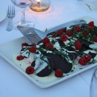 photo of dessert—The chef (second from right) and crew—2011 Outstanding in the Field Dinner—photo by The Farm Chicks