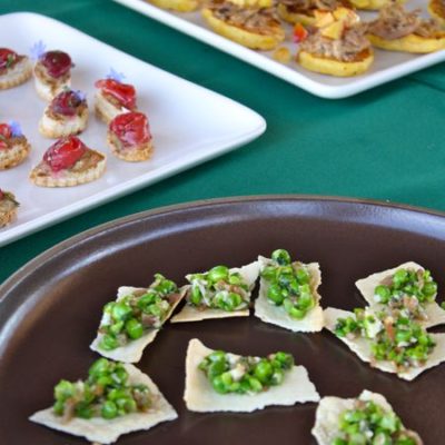 photo of trays of appetizers—2011 Outstanding in the Field Dinner—photo by The Farm Chicks